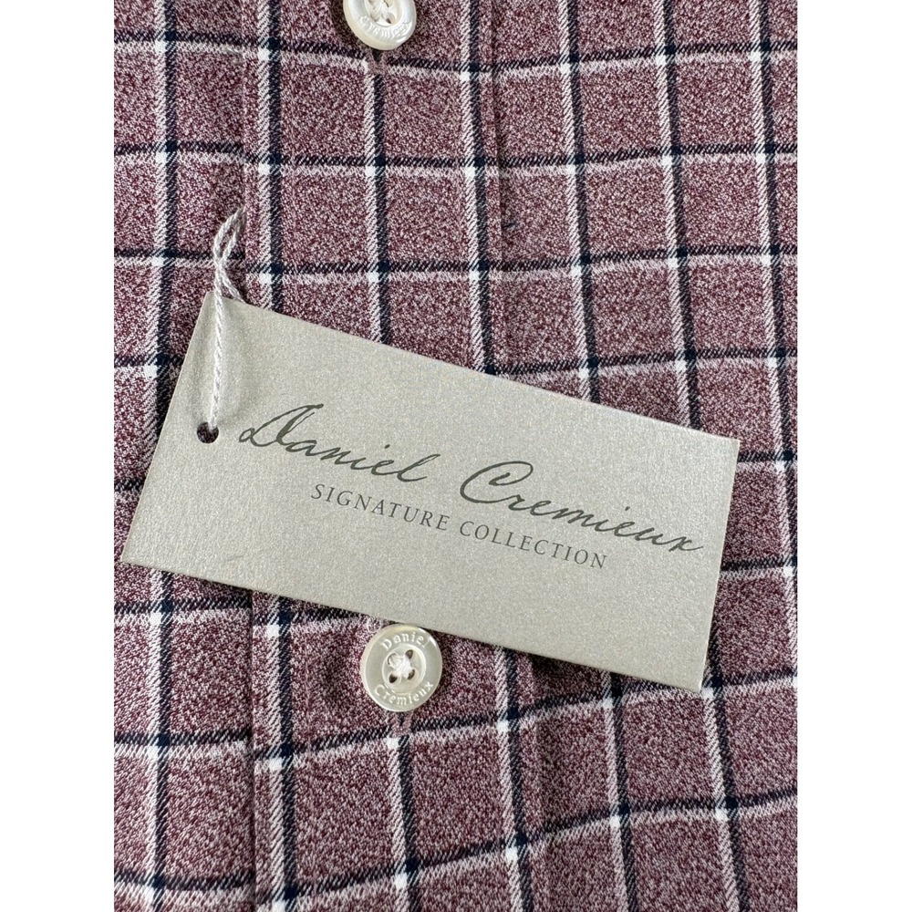 Daniel Cremieux Signature Mens XXL Burgundy Windowpane Cotton Shirt NWT - Picture 6 of 11